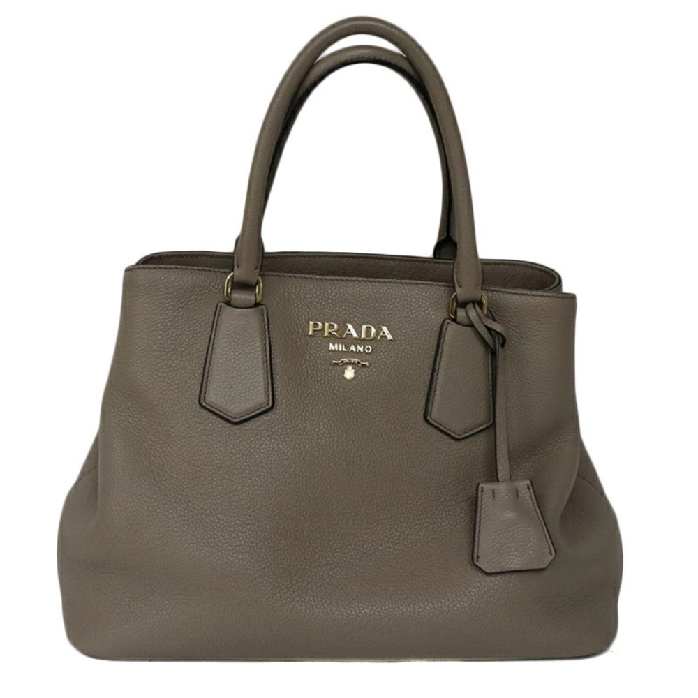 PRADA Bag Handbag Shoulder Greige Gray Leather defects by